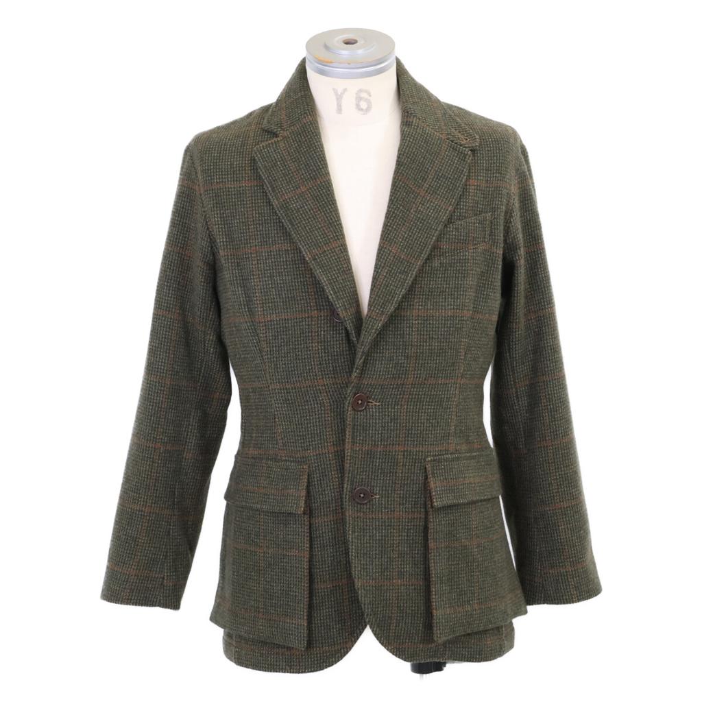 RRL Excellent Condition MNRROTW12820141 Corozo Button Notch Lapel Windowpane Wool Tweed Sport coat/3B Jacket Jacket XS greenUsed