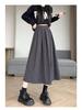 Plus Size Women's Corduroy Pleated A-Line Midi Skirt - Autumn/Winter