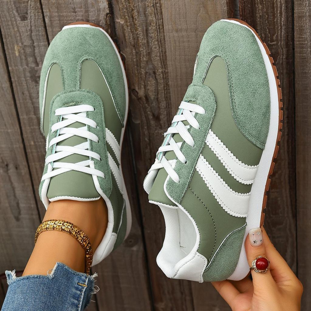 Women's Large Size Leather Color-Block Breathable Casual Shoes Flat Light Sports Single Shoes Running Shoes