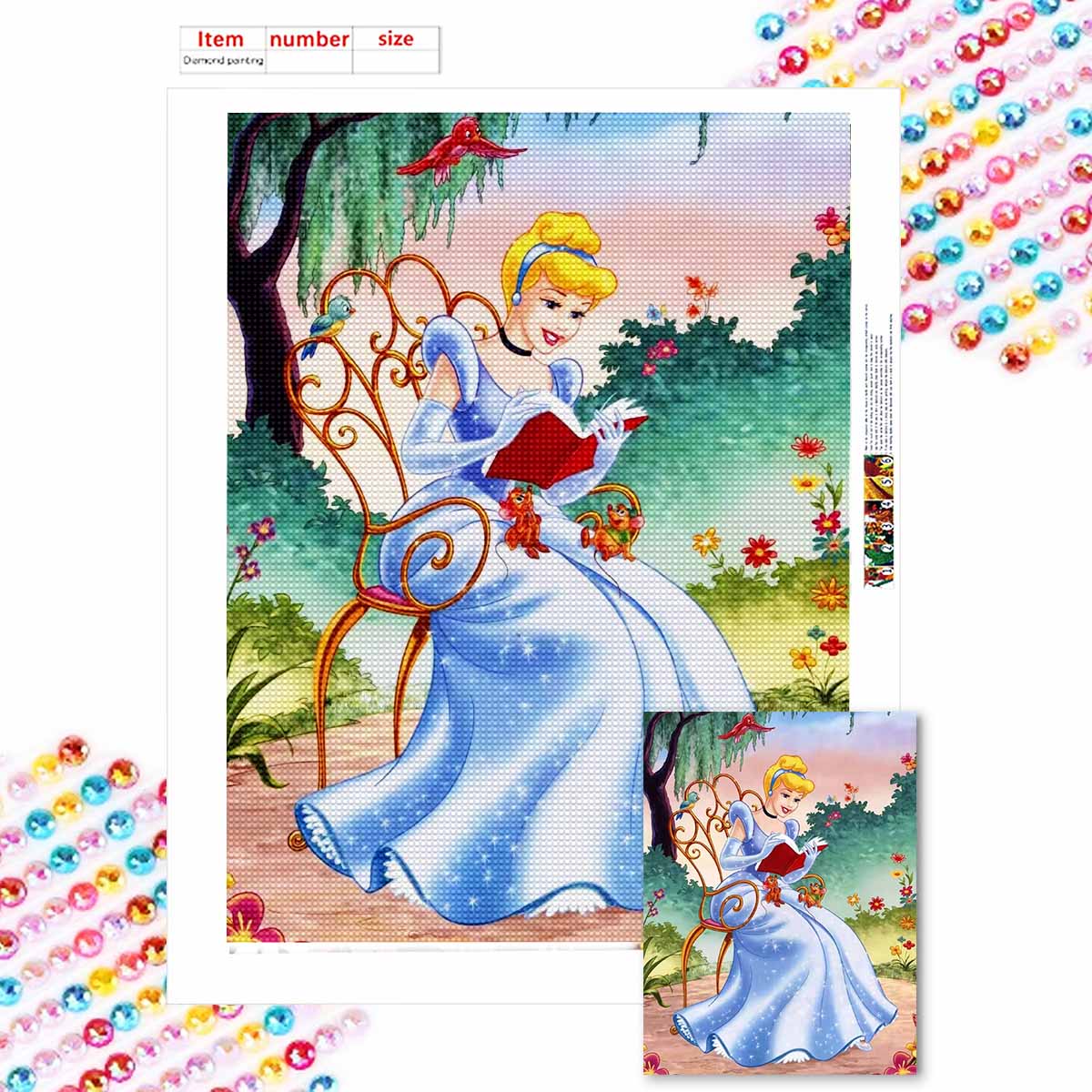 

Full Round Diamond Painting The Princess Who Reads Art Rhinestone Picture Mosaic DIY 5D Cross Stitch Embroidery Home Decoration Round 20x30cm