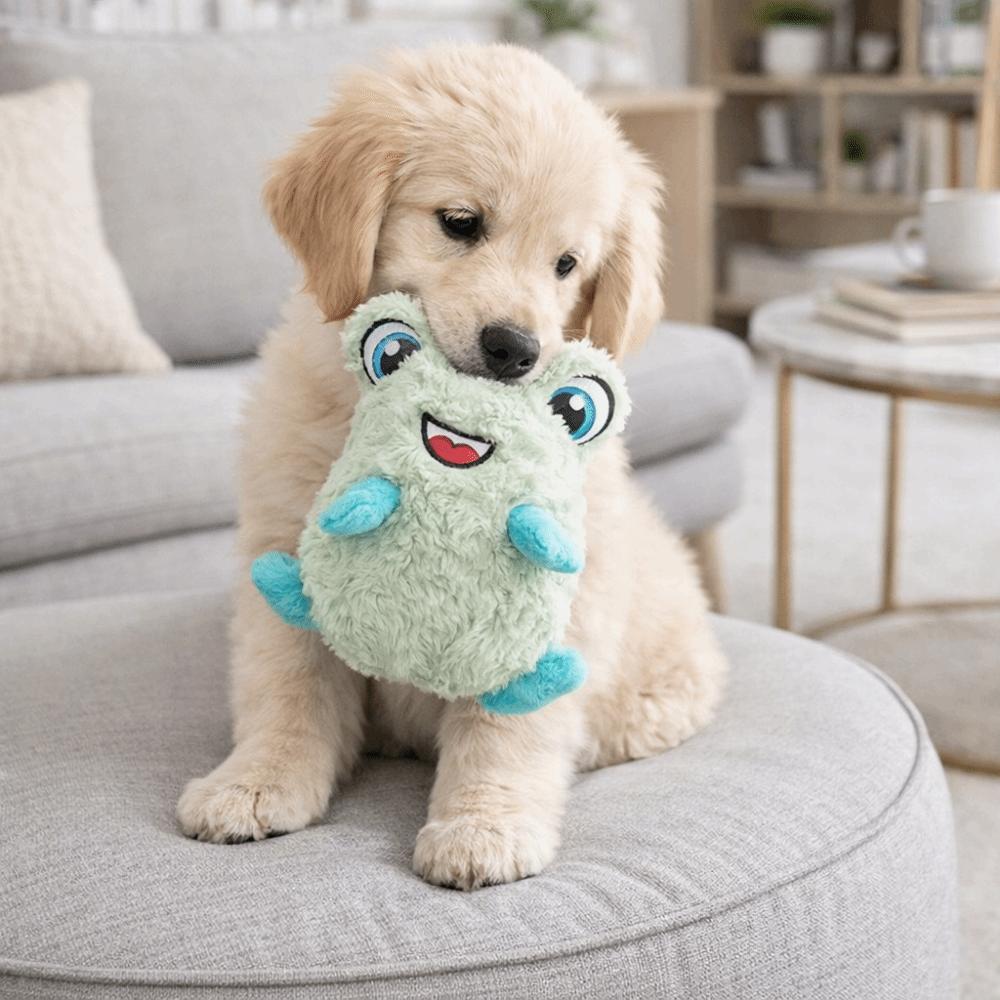 Bite Resistant Squeaky Plush Dog Doll Cartoon Dog Molar Toy Interactive Dog Toy  Aggressive Chewers