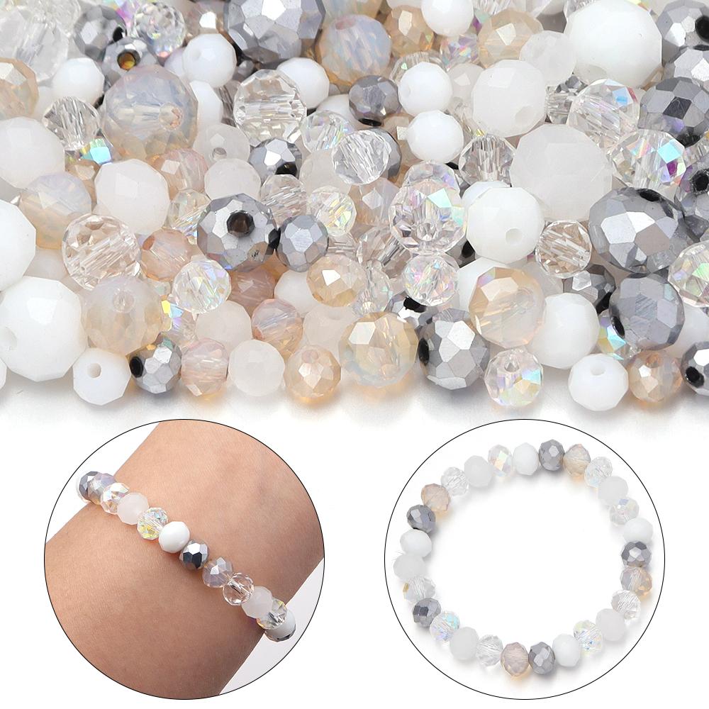 100-200 Stück 4 6 8 mm facettierte Glasperlen Weiß Gemischt Rondelle Kristall Lose Abstandshalter Perlen Für Schmuckherstellung DIY Armbänder Halskette