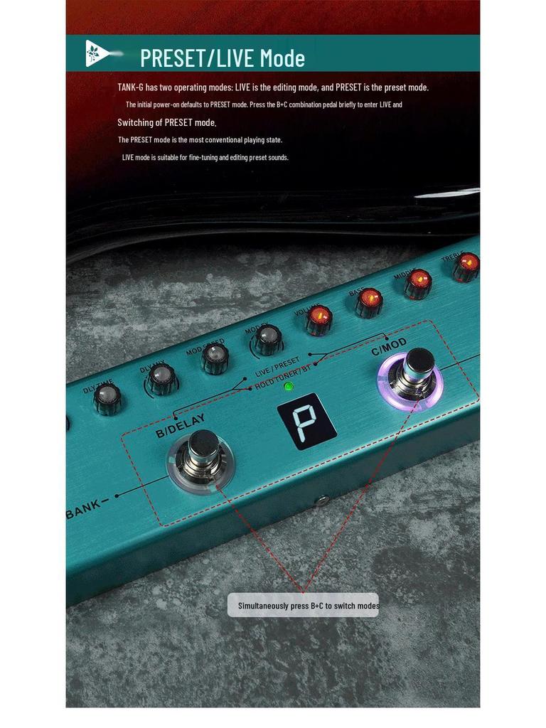 M-VAVE TANK-G Electric Guitar Effects Pedal with Delay and Reverb