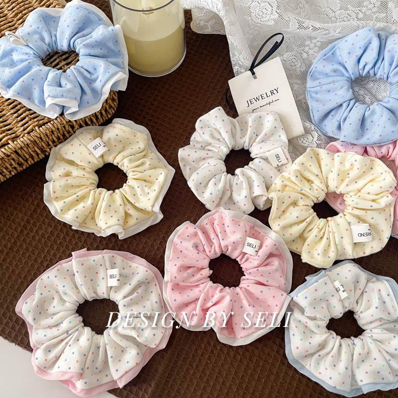 Soft Knitted Collection Autumn Winter Sweet Scrunchie Polka Dot Floral