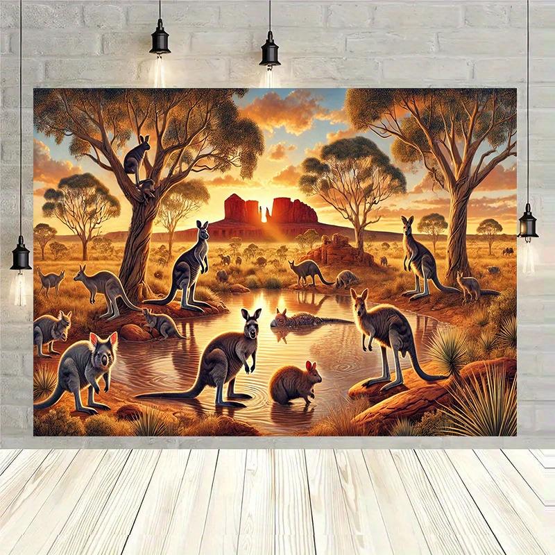 Australian Outback Kangaroos Sunset Tapestry Wildlife Safari Adventure Travel Inspired Wall Art Native Animal Lover Gift 74x94cm(29x37in)