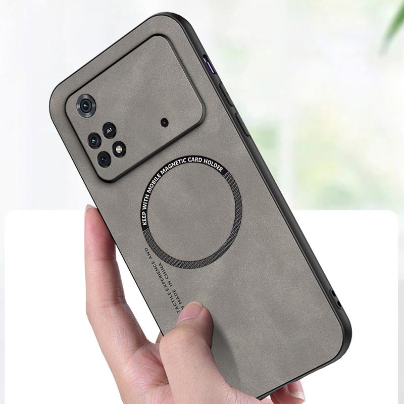 Vintage Kabartmak Koyun Derisi Doku Deri Manyetik Yumuşak Telefon Kılıfı Için Xiaomi Poco F3 F4 X3 NFC X5 F5 Pro C40 M5 M4 Pro Magsafe Koruyucu Kapak