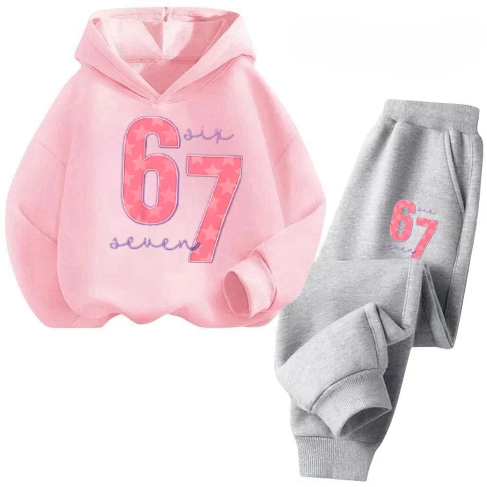 67 Trendy Big Kids Set 4-13Y Abstract Pattern 2Pcs Outfit Comfortable Daily Wear Worldwide Children's Comfortable Sweatshirt Set