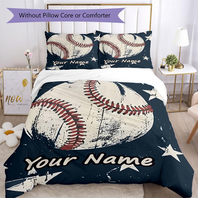 3PC Custom Name Baseball Star Legacy Bedding Set Duvet Cover Closure Includes 1 Duvet Cover & 2 Pillowcases for Bedroom
