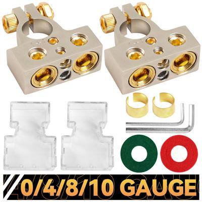 1 Pair Car Battery Terminal Clamp Connectors +/- Positive & Negative 0/2/4/8/10 AWG with Shims Clear Covers Special Tool Washers