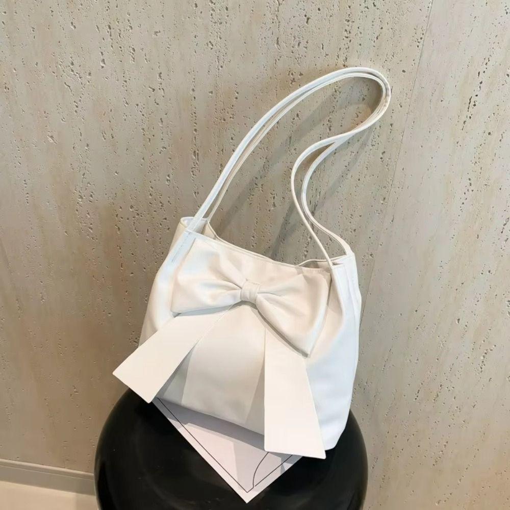 Bucket Bag PU Bow Shoulder Bag Solid Color Fashion Underarm Bag Simple INS Tote Bag  Children