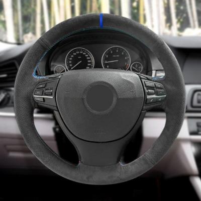 Black Suede Leather Steering Wheel Cover Trim For BMW 5 Series F10 F07 2009-2017