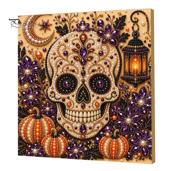 Pumpkin Wall Art Ghost Faux Pearl Kit, Halloween Painting DIY Autumn Home Decor 3D Spooky Skull Craft Kit for Adults Beginners, Fall Handmade