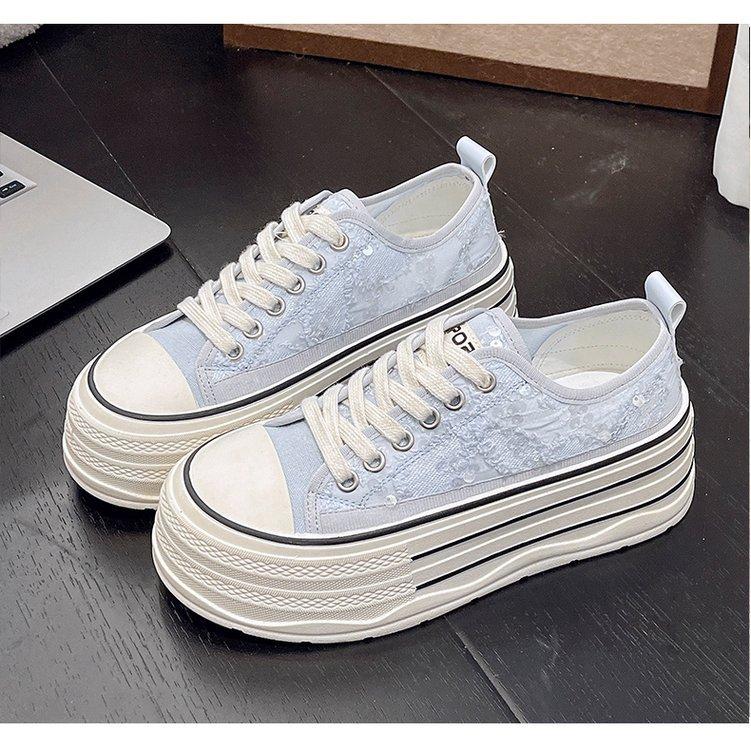 

Thick-soled casual versatile little white shoes spring new fashion round head low-top shallow mouth lace-up board shoes women 40 світло-синій колір