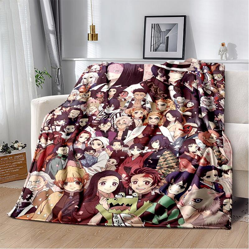 D-Demon Slayer Anime Blanket Sofa Office Nap Cover Blanket Kamado Nezuko Air Conditioning Blanket Soft and Warm