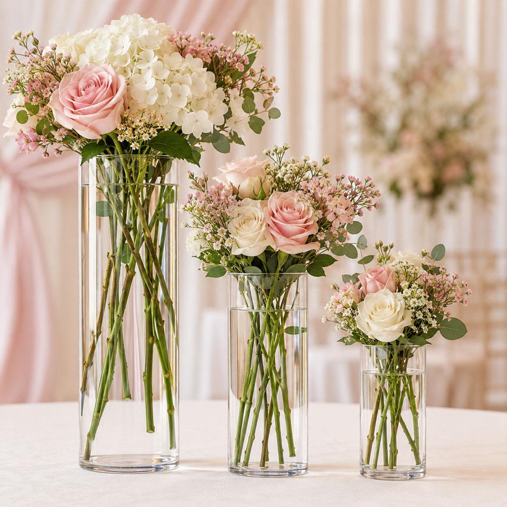 Vaso per Fiori Cilindrico Trasparente in Acrilico Infrangibile Alto Grande Vasi in Plastica per Decorazione Matrimonio Festa Vaso Fioriera Idroponica