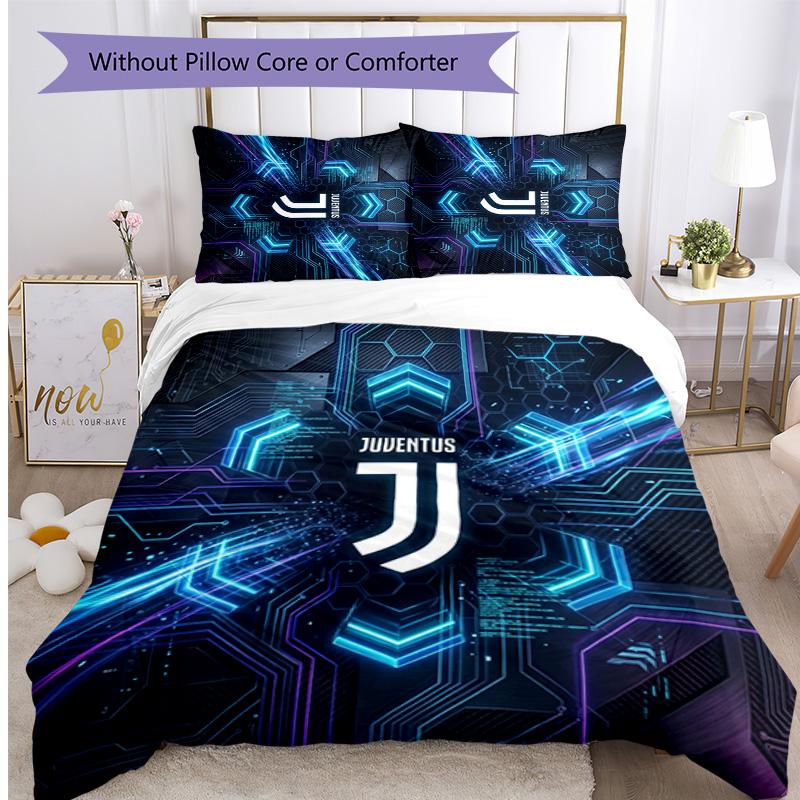 Juventus FC Pattern Printed 3PCS Bedding Set Soft Skin-Friendly Washable Duvet Cover & Pillowcases Set All Season Bedroom