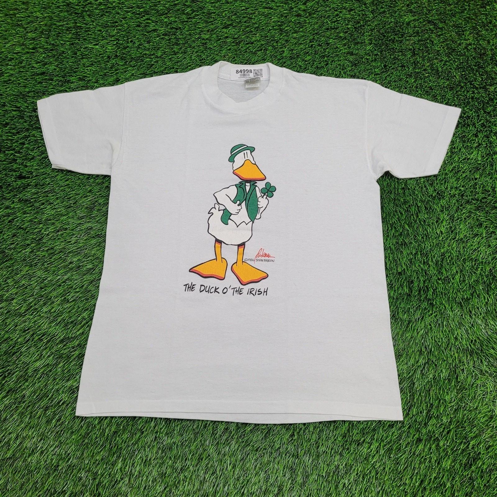 

Vintage 1986 Funny Duck Shirt S/M 20x26 White John-Baron Art S