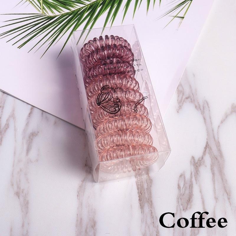 9pcs/box Telephone Cord Wire Hair Ties Colorful Elastic TPU Spiral Coil Scrunchies Hair Ring Band