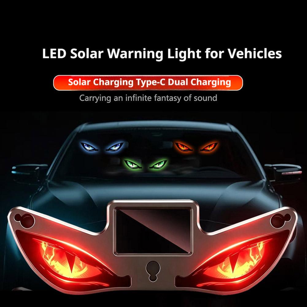 Solar Devil Eyes LED Car Window Light Wireless No Drill Solar Powered Demon Eyes Warning Lights for Cars/ Trucks/SUV/RV/Vans Neon Lights 4