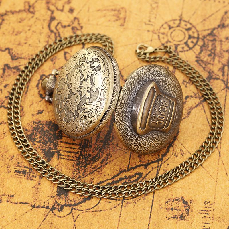 Antique Steampunk Pocket Watch Bronze Hells Bell Pattern Quartz Pocket Watch Necklace Pendant FOB Chain Clock Ideal Choice for Gifts for Men Women