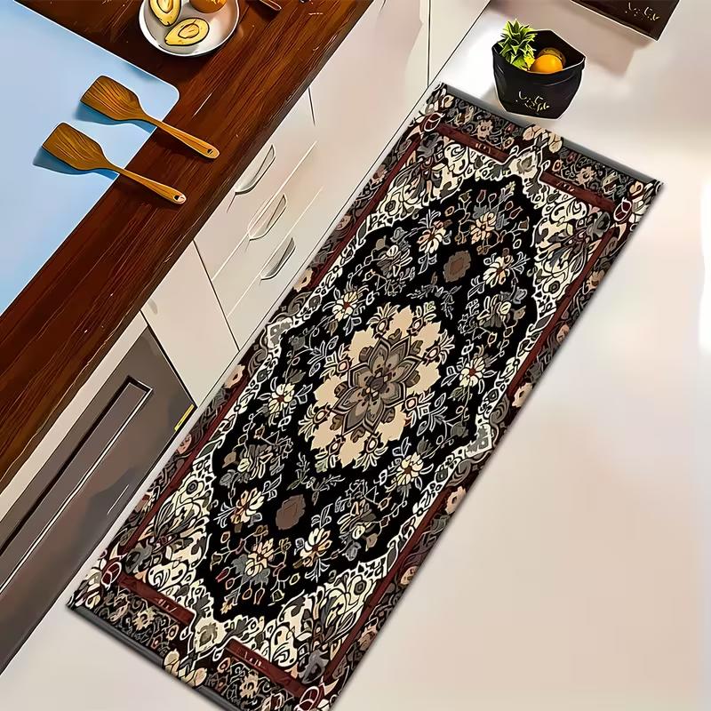 Classic Persian Medallion Runner Rug Vintage Blue Oriental Intricate Floral Border Non Slip Carpet Traditional Entry Decor
