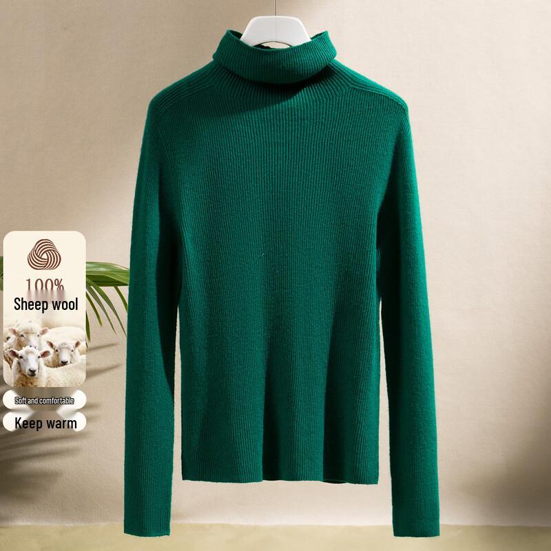 SNOWFLYING Women's 100% Merino Wool Ribbed Turtleneck Sweater