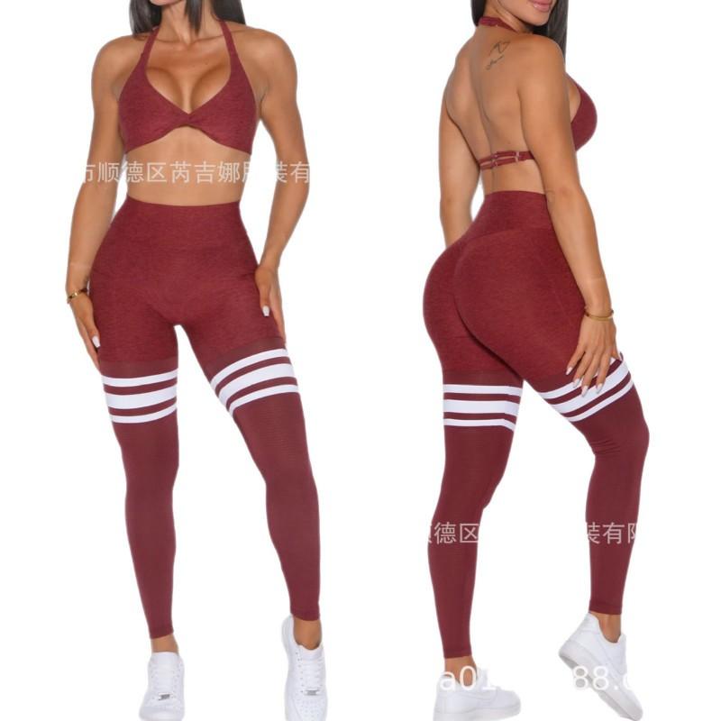 Womens Yoga Set Sleeveless Halter Sports Bra High Waist Leggings Gym Fitness Running