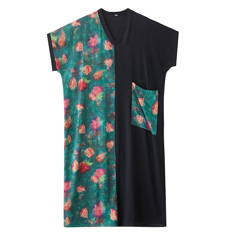 DIMANAF Women Summer New 2025 Plus Size Dress Casual V-Neck Loose Flower Long Dress Vintage Dress Maxi