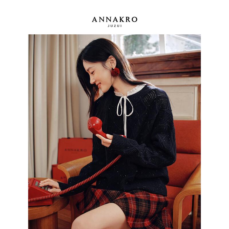 Jiuzi Annakou Women s Retro 3D Diamond Sequin Merino Wool Long Sleeve Sweater M