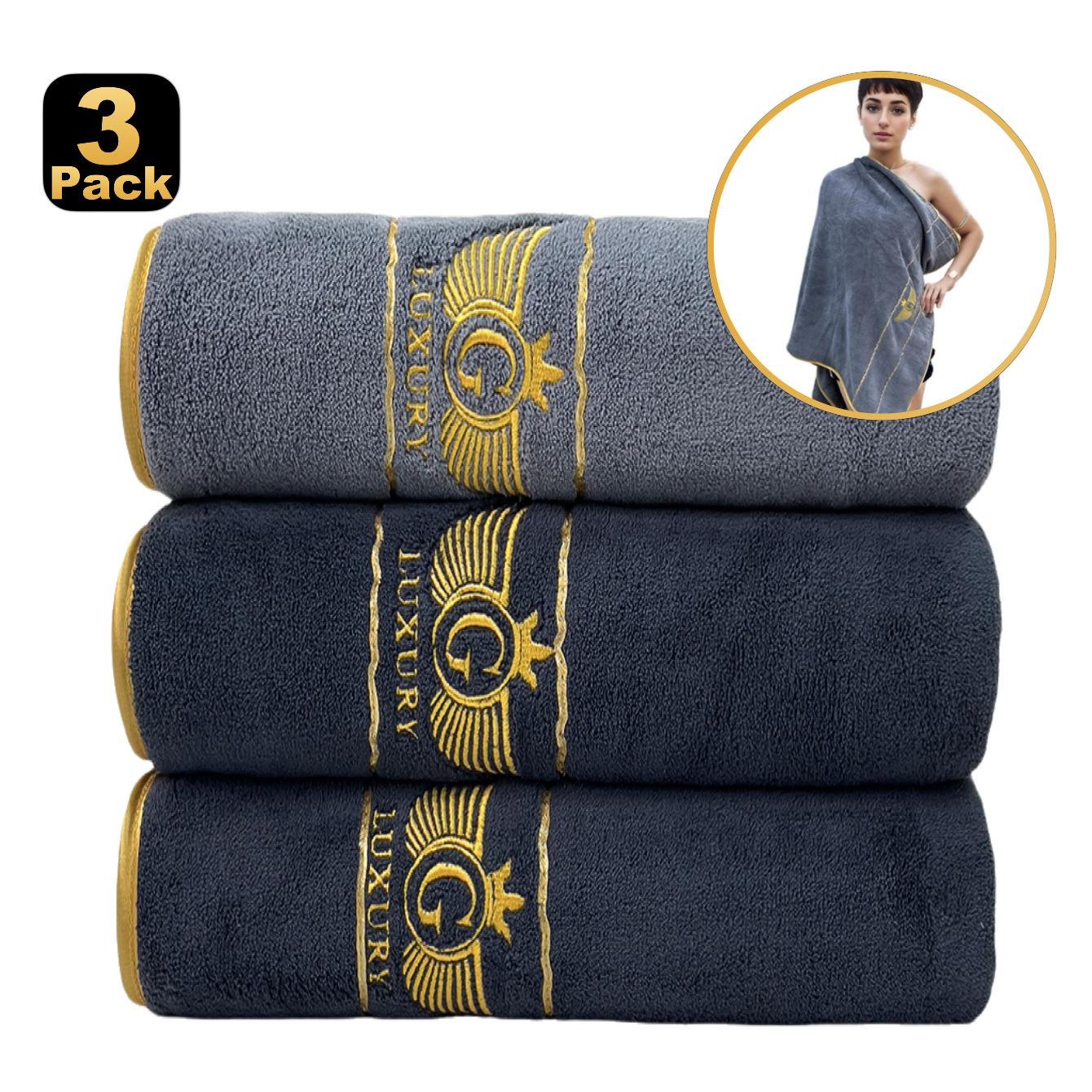 

Тканые банные полотенца из кораллового бархата, три в упаковке, мягкие, прочные, впитывающие, однотонные, с вышивкой, теплые и удобные, для дома, ежедневные потребности 70*140CM