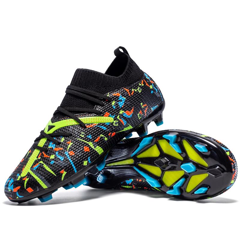 35-45 Men's Large Size Football Shoes Graffiti Kids High Top Long Nails Indoor Outdoor Anti-slip Football Boots