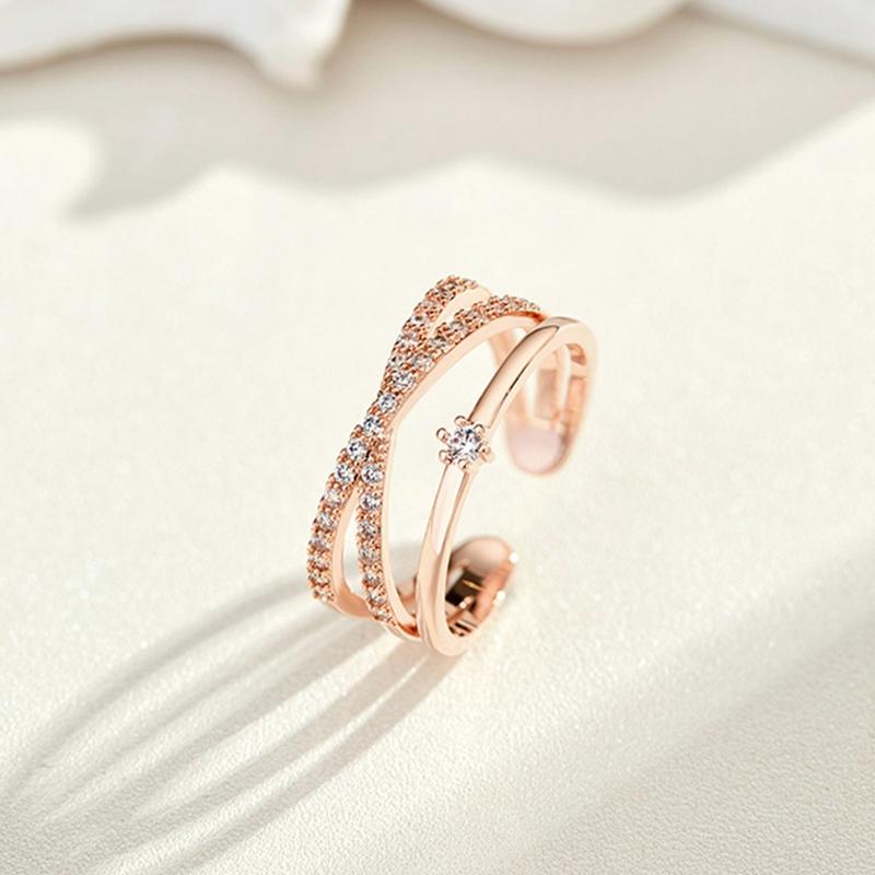 New Minimalist Rose Gold Color Cross Ring Simple Multi Layer Open Adjustable Rings For Women Christian Gift