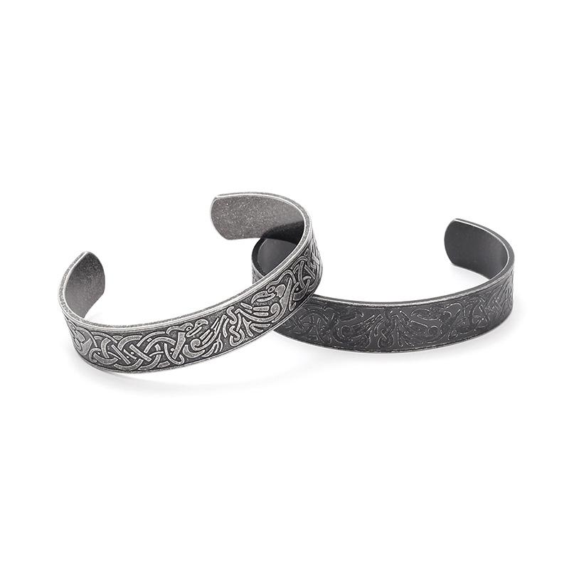 Nordic Viking Raven Celtic Knot Titanium Steel Bracelet for Men