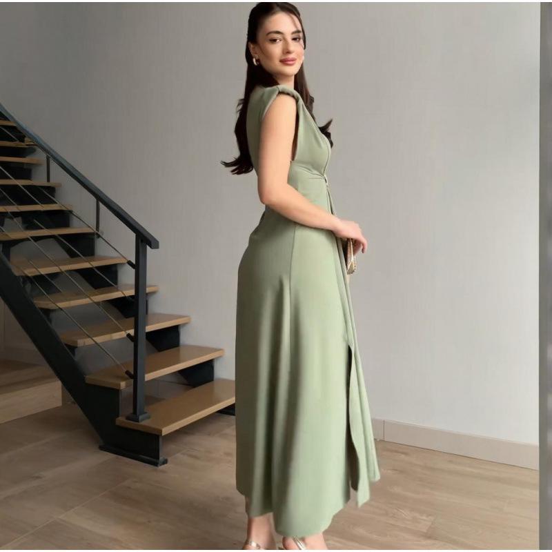 2025 Summer European and American Solid Color French Temperament Commuting Dress