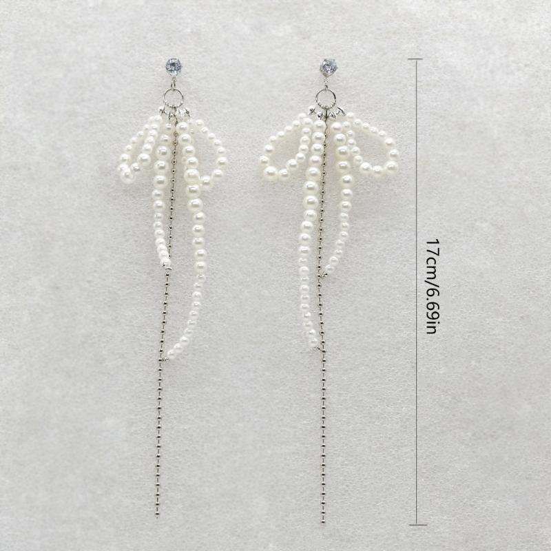 Mode Perle Schleife Quasten Anhänger Ohrringe Süße Hängeohrringe Elegante Lange Anhängerohrringe Temperamentsschmuck