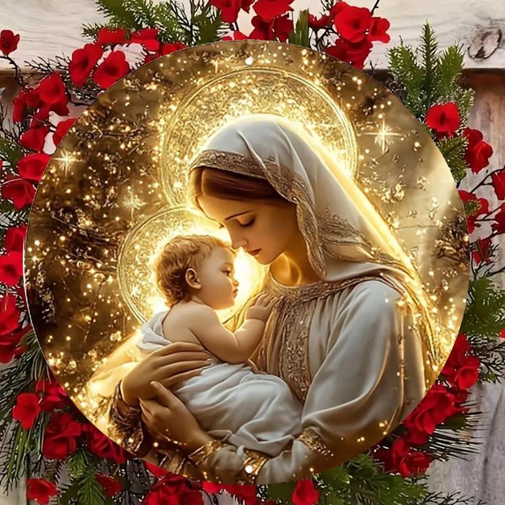 Vintage Aluminum Metal Sign,Tin Sign Mary Themed Vintage Aluminum Circular Metal Sign Outdoor Decor Garage Decorations