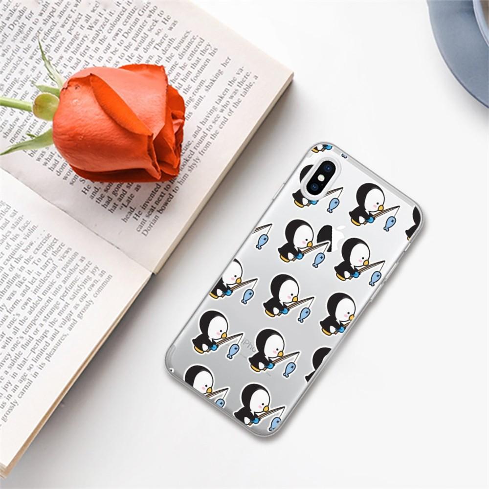 Pingwin kawaii cartoon etui na telefon iPhone 15 13 14 Pro Max XS XR 12 11 Pro 13 Mini 6 7 8 Plus miękka przezroczysta tylna obudowa