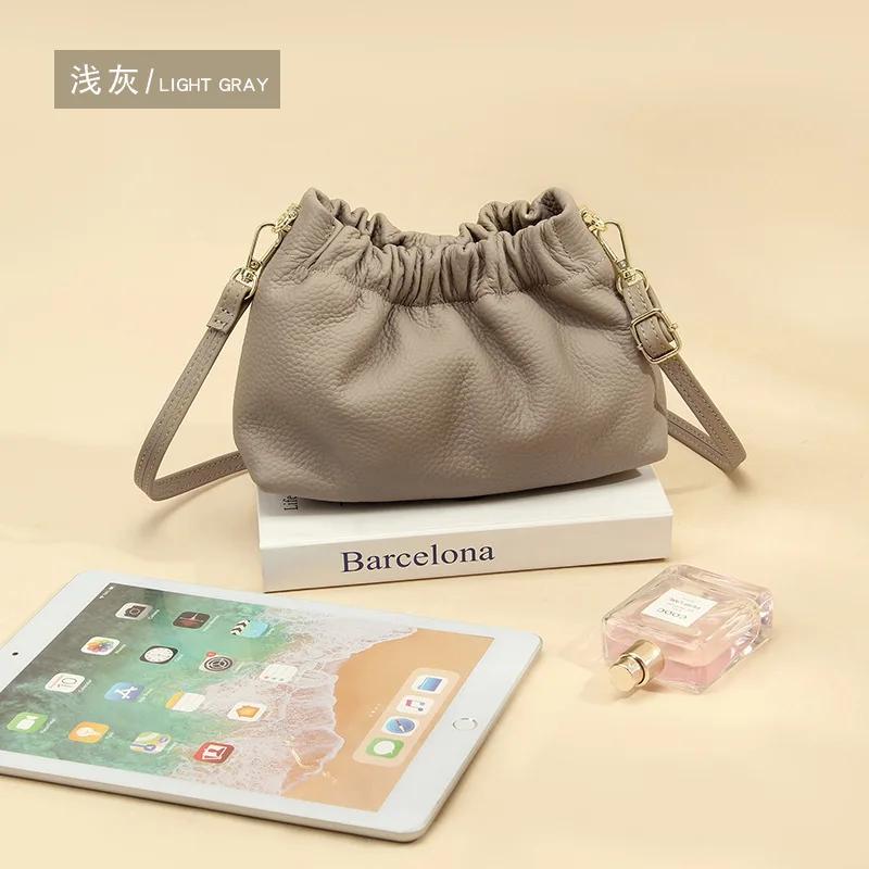 Cloud Clutch Purses for Women Dumpling Bag Soft Genuine Leather Underarm Bag Cowhide Handbag Small Flap Crossbody Bags