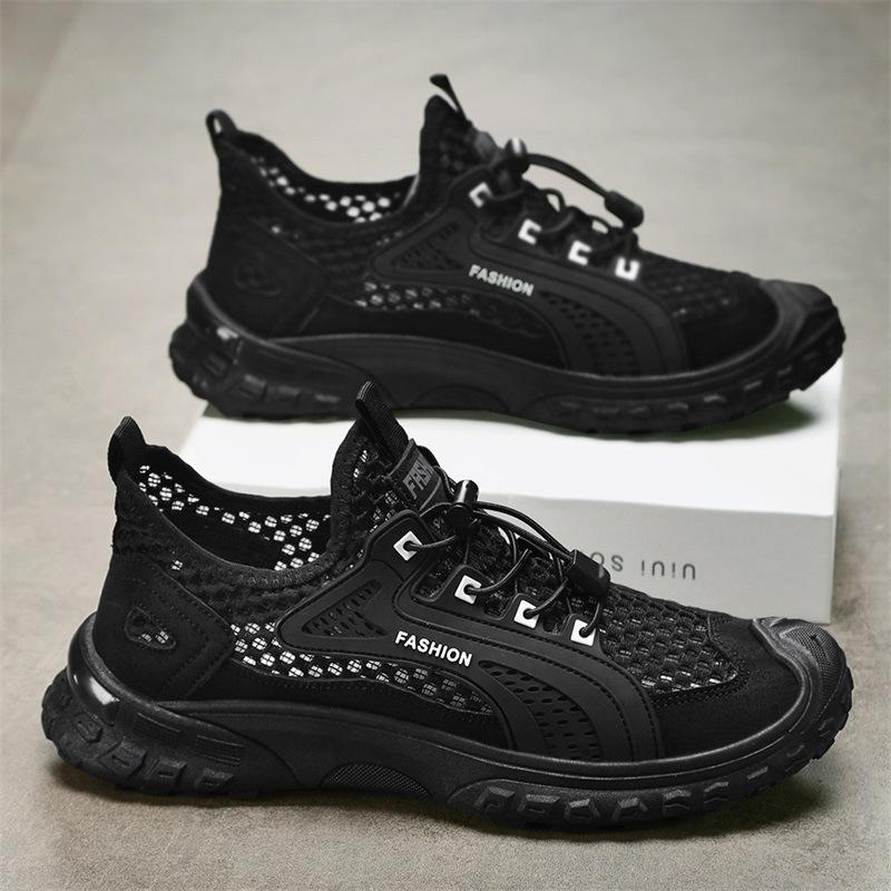 

Summer new big net breathable men s shoes youth fly-woven mesh sports shoes men s casual running trend shoes 44 чорний