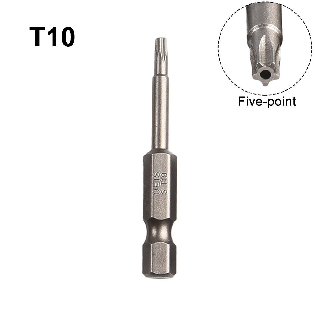 1pc 50mm 1/4 Hex Shank Magnetic Five-point  for Torx Screwdriver Bit With Hole T8-T40