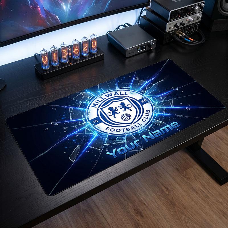 Millwall FC Custom Large Mouse Pad, Personalized Name Text Print, Football Logo Non‑Slip Desk Mat Gaming Gift