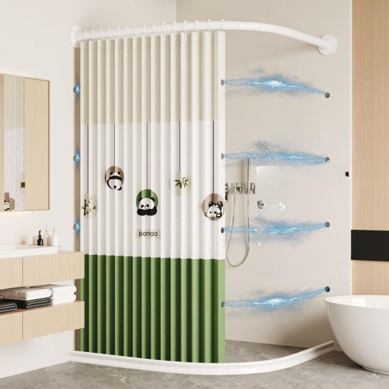 Badezimmer U-förmige Bogenstange Faltbares Duschvorhang-Set, Wasserdichte Badezimmer Duschkabinen-Trennwand Trocken- und Nassbereich Trennvorhang