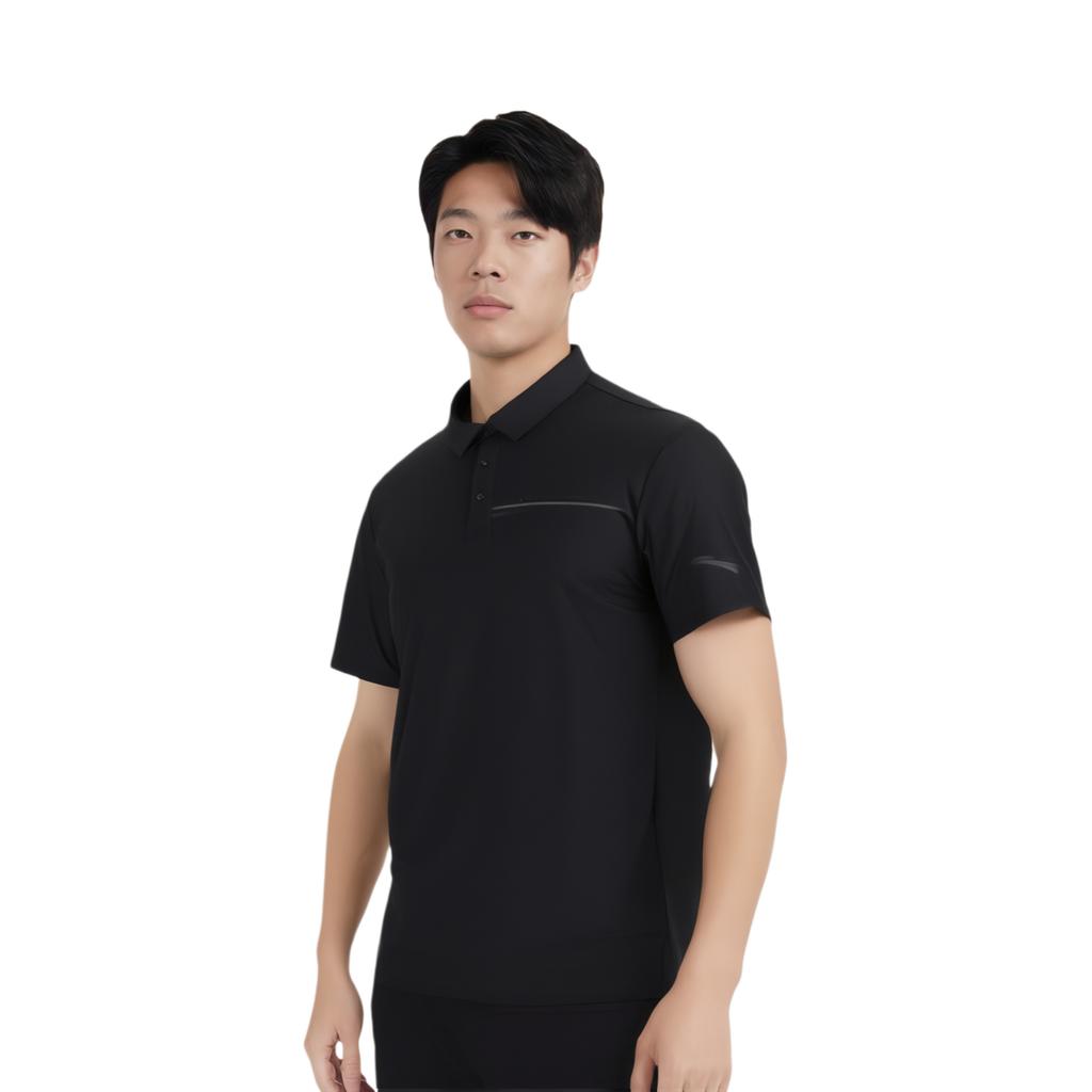 Anta Comfortable Breathable Versatile Solid Color Short Sleeve Polo Shirt Men Tops Black 152527108-3