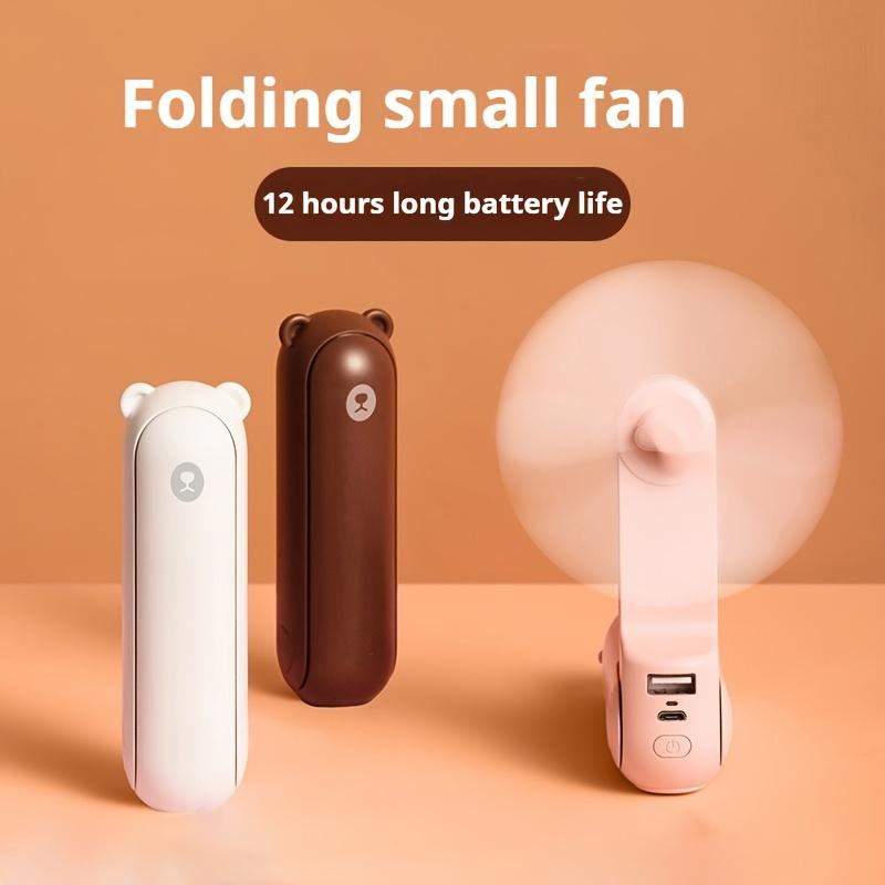 Portable Handheld Fan with Night Light, Mini Power Bank 1200mAh Lithium Battery, USB Charging, 2 Speed Adjustable, Foldable Design,Outdoor Travel Use