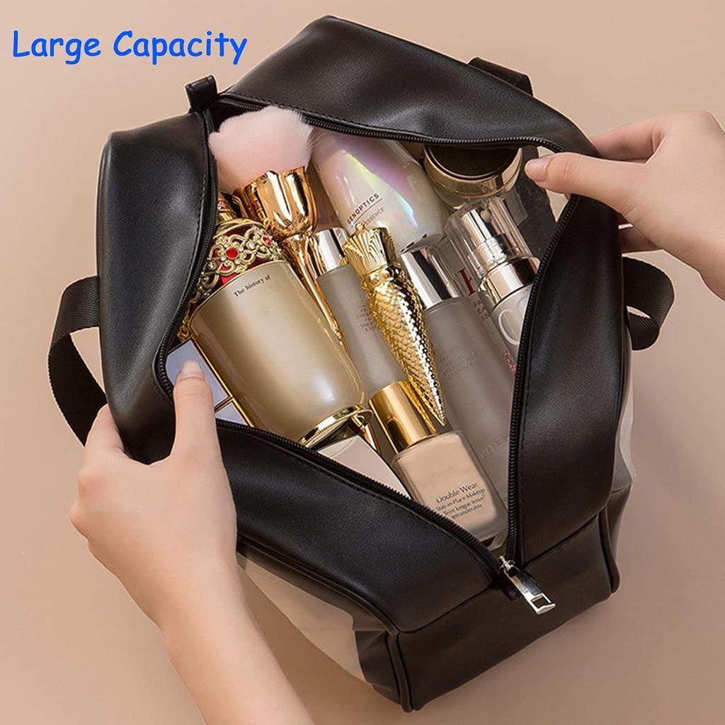 1/3pcs Transparent Makeup And Toiletries Bag, Large Capacity Pvc Semi Transparent Frosted Portable Storage Bag