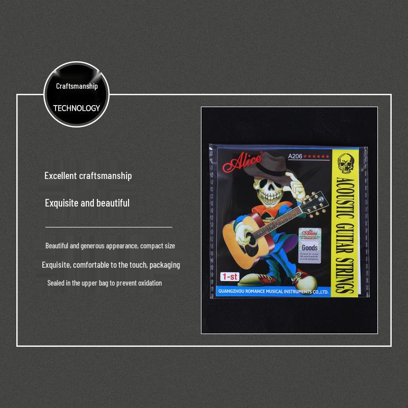 In Stock: Genuine Alice A206 Acoustic Guitar Strings, Set of 6