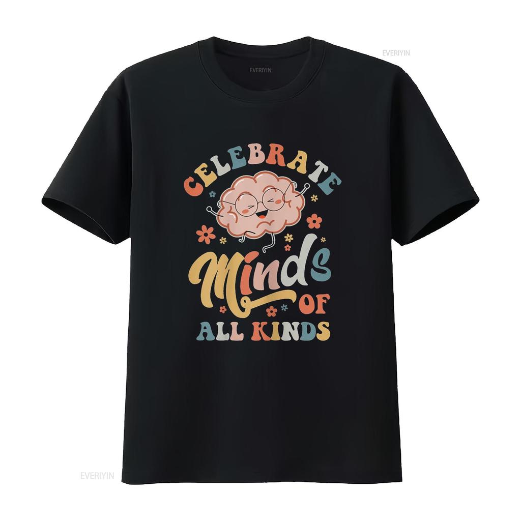 Womens T Shirt Celebrate Minds Of All Kinds Neurodiversity Autism Casual  Tops Black Medium vintage Washed Soft Comfortable