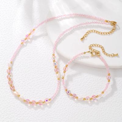 Collar/Pulsera de Perlas de Agua Dulce y Cristal Rosa – Diseño Versátil de Lujo Ligero para Mejores Amigas