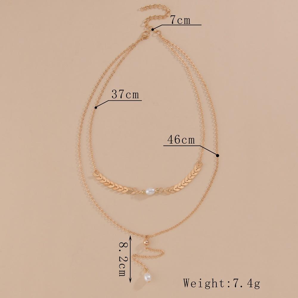 Personalized leaf pearl multi-layer pendant necklace, metal women's necklace