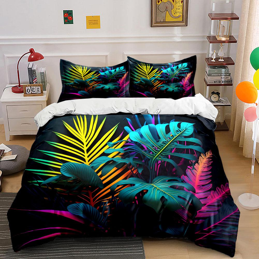 Tropical Leaf Art Home Decor Multiple Sizes Kid'S And Adults' Bedroom Exquisite 3Pc Bedding Set, Gift